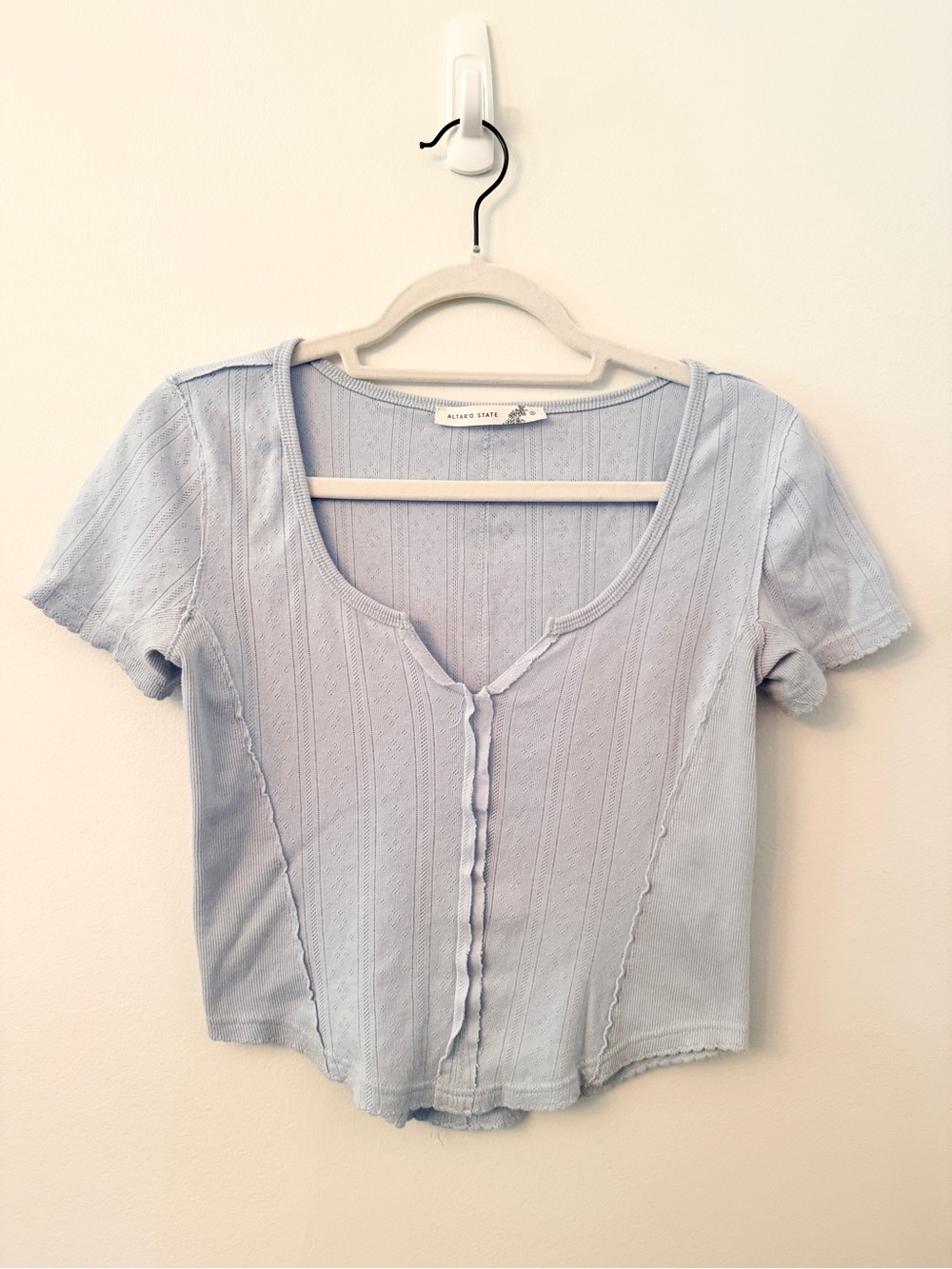 Altar’d State Light Blue Pointelle Short Sleeve Top Size Small